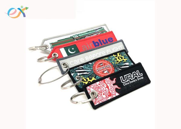 Embroidery Custom Woven Textile Logo Keychain With Gold Sewing , Long Time