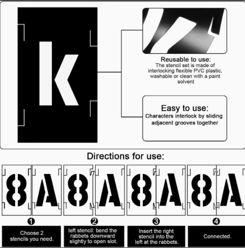 PVC Stencil Black Number and Letter Stencil for Painting Plastic Stencil