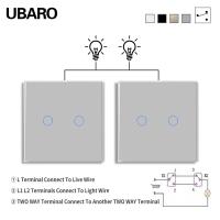 UBARO Gris Commutateur à double touche Manuel Touch 2 Gang 2 Way Commutateur de lumière intelligente Contrôle par fil en direct 2000W/gang