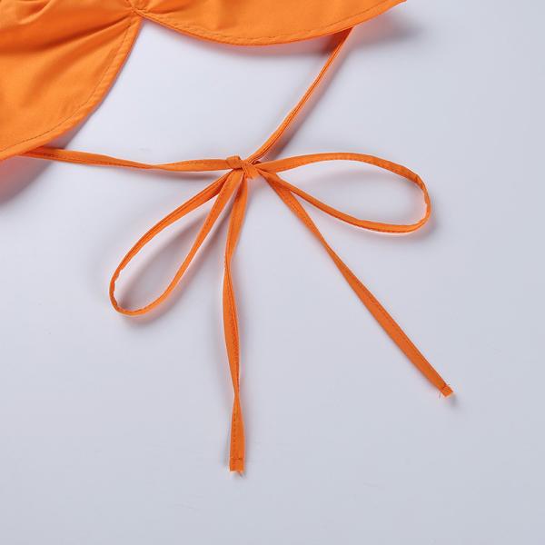 Flower Hollow Women Crop Top , Lace Up Halter Backless Crop Top