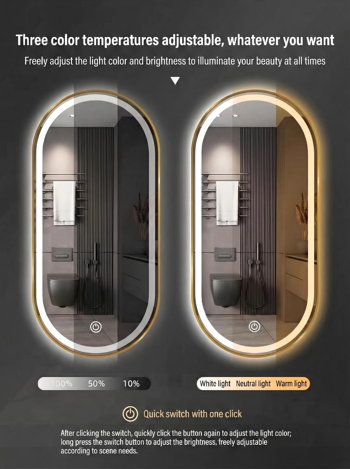 Kingstin Premium Oval LED Vanity Mirror | Custom Metal Frame Smart Bathroom Mirror | Wholesale & OEM/ODM Direct