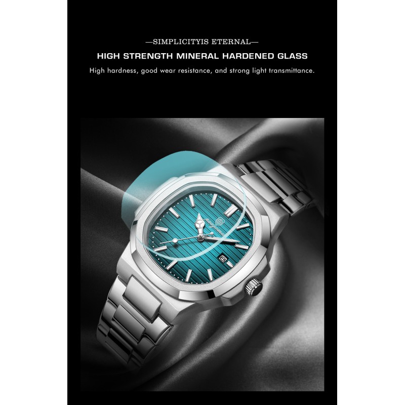 Men's Square Nautilus Style Automatic Watch – Tapestry Dial Steel Bracelet