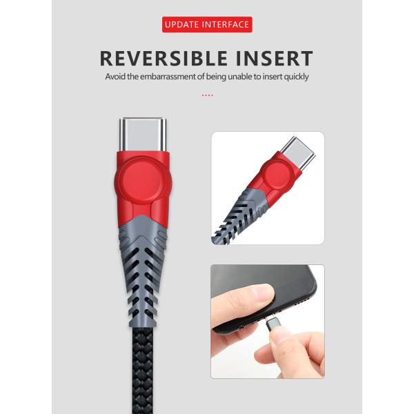 3A PD 60W Kevlar 3.0 USB Type C Charging Cable Super Strong For Office