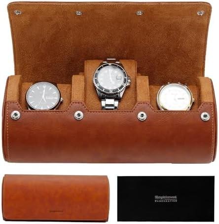 Watch Travel Case, Watch Roll for 3 Watches,Premium Faux Leather, Gift-box packaging【Brown】