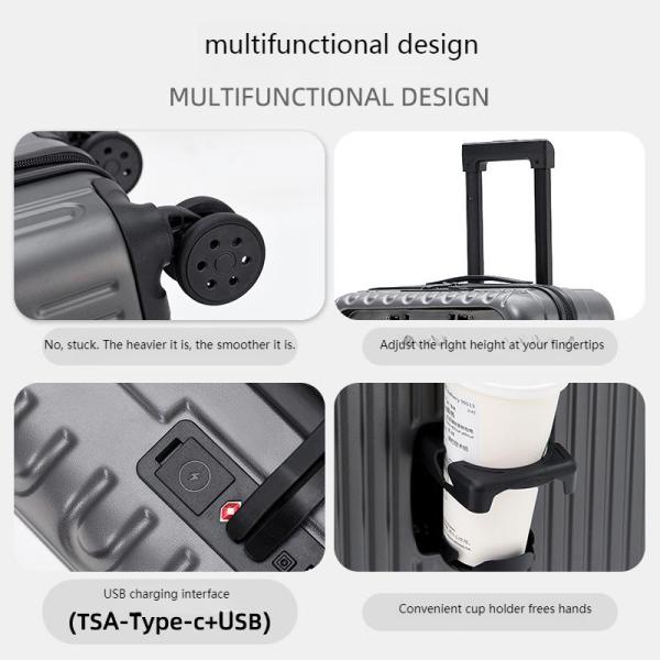 Bagage à main de 20 pouces pour ordinateur portable, ouverture frontale, léger, type C, valise de voyage, vacances