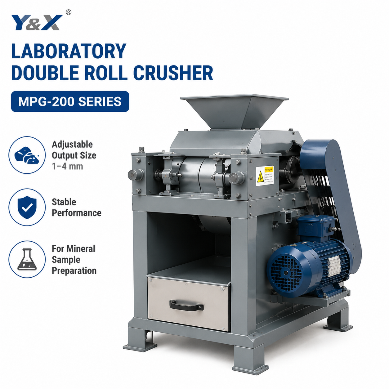 Laboratory Double Roll Crusher MPG-200 for Mineral Ore Sample Preparation
