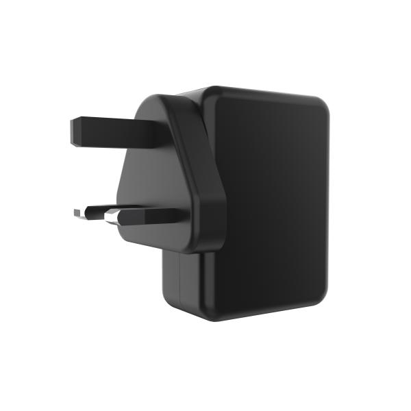Black 4 Ports 5V4.8A USB Wall Charger UK Plug
