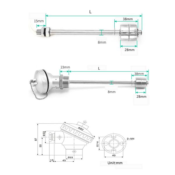 Stainless Steel 304 Float Level Switch 100mm 200mm 300mm Water Level Controller Liquid Level Sensors
