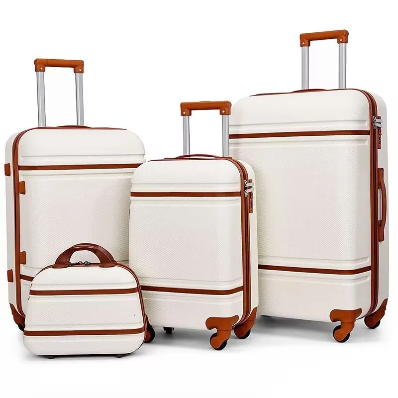 High Quality PC Luggage 4pcs Sets Vintage Travel Suitcase Classical Carry on  Light Weight Suitcase Luggage Waterproof Baggage TSA Lock Hard Side Luggage
