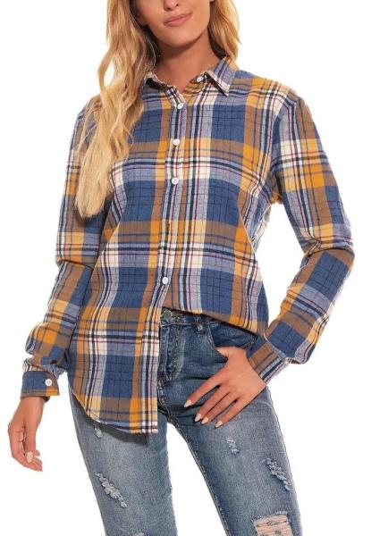                  Fashion Women′s Plaid Shirt Button up Long Sleeve Flannel Classic Casual Shirt             