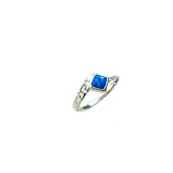 Sterling Sliver 925 Ancient Greek  Meander Key Modern Fire Rainbow Blue  Opal Engagement Ring