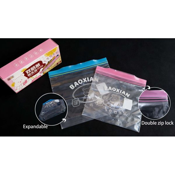 PE Food Grade Double Zip Lock Custom Printed Large Plastic Ziplock For Fruits and VegetablesStorage Waterproof