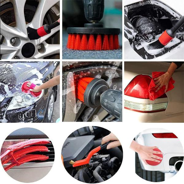 17pcs Red Drill Soft Brushes Set Car Detailing Brush para lavagem de pneus de carro