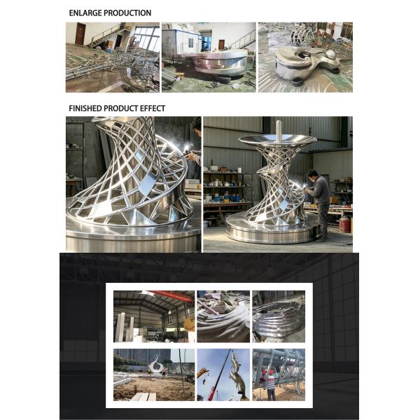 Large outdoor park square stainless steel fountain sculpture