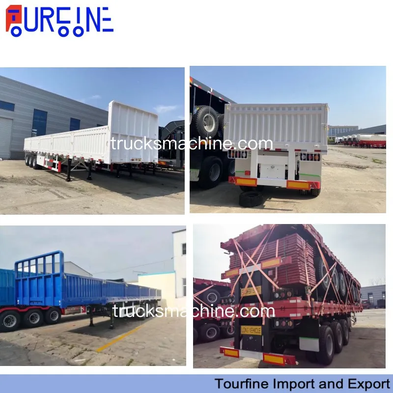 Tri Axle 60 Ton Flatbed Semi Trailer With Detachable Side Walls For Cargo Transport