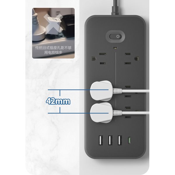 Portable Tabletop Power Socket Featuring Usb Output 5V 2.4A