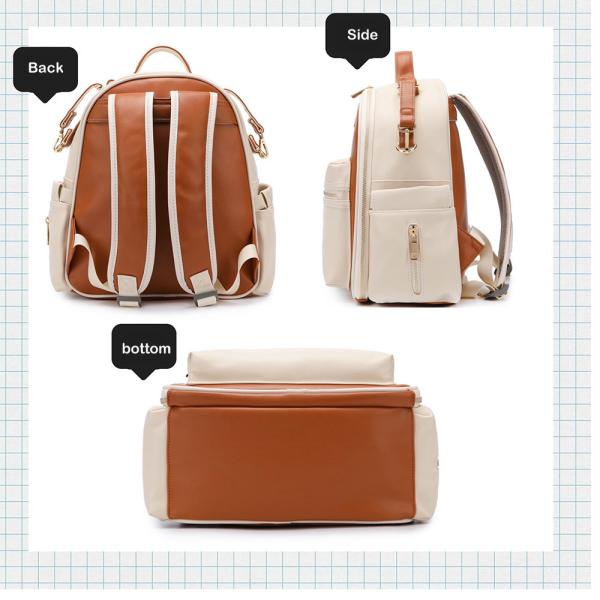 New PU Leather Mommy Nappy Bag Portable Baby Bottle Backpack Multifunction Travel Maternity Diaper Bag witth Stroller Strap