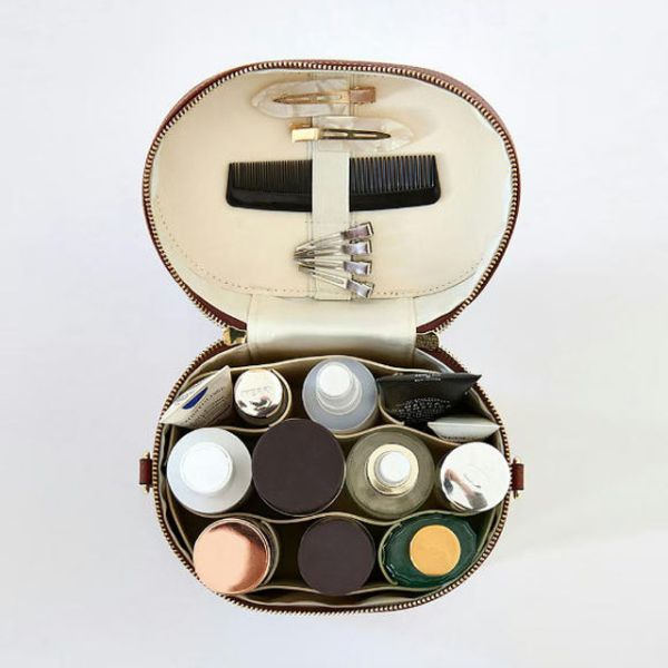 Unisex Pu Pebble Leather Cosmetic Cases Oval Shaped Travel Makeup Bag With Insert