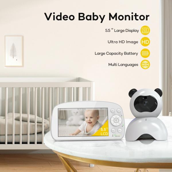 5.5 Inch HD PTZ Baby Monitor with Pan-Tilt Night Vision and Lullabies