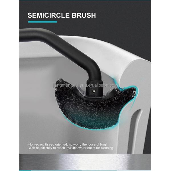 Silver Curved Design Toilet Cleaning Brush with Holder Stainless Steel OEM Acceptable