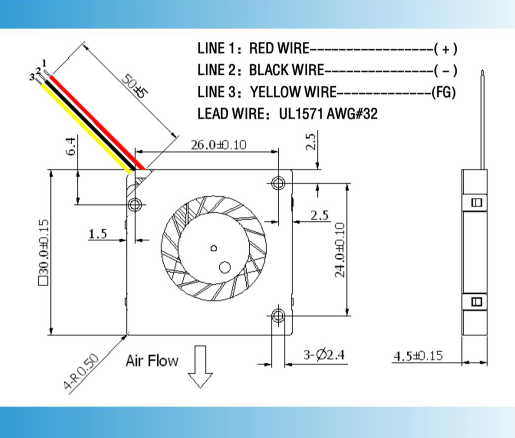 8000RPM 30×30×4mm 5V DC Blower Fan For Small Device