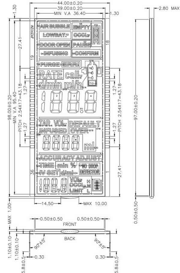 Mini 7 Segment TN LCD Display Module with Transmissive Negative Screen and 36-Pin Connector