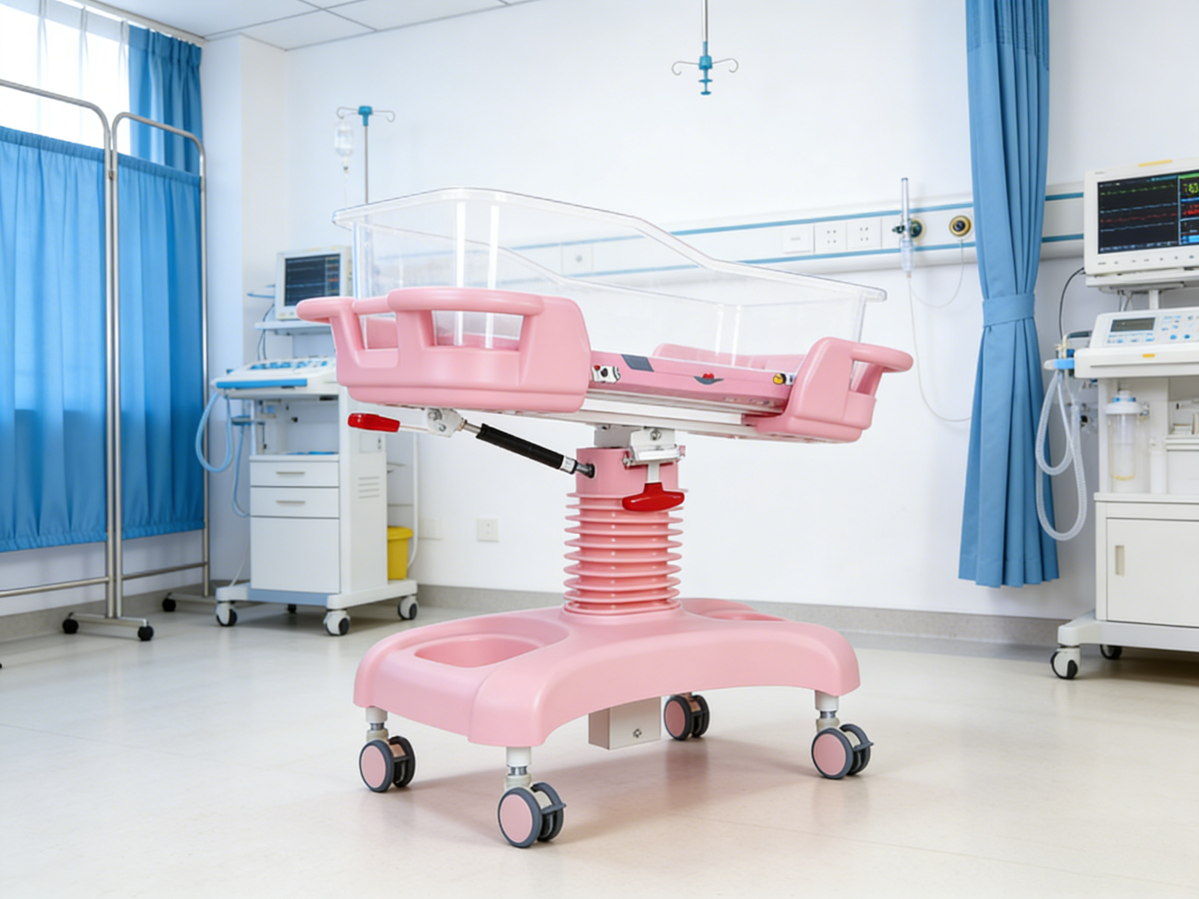 Height-Adjustable ABS Baby Crib with Transparent Inclining Bassinet Locking Casters - Model A24 ABS-1