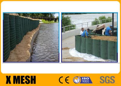 O fio galvanizado soldou a parede do bastião de Hesco com o geotêxtil verde para a inundação da parede da defesa