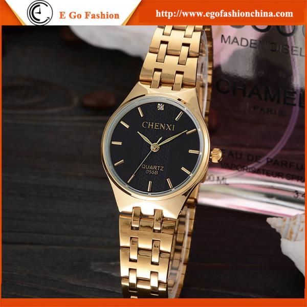 055B Couple Watch Full Gold Luxury Golden Watch Woman Watch for Lady Vintage Quartz Watch