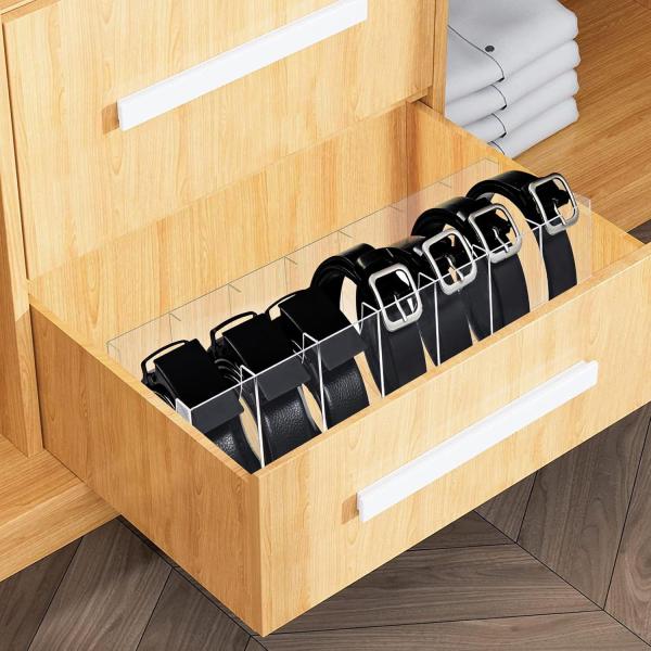 Clear Acrylic Belt Organizer Tie Storage Holder With 7 Compartments Display Case
