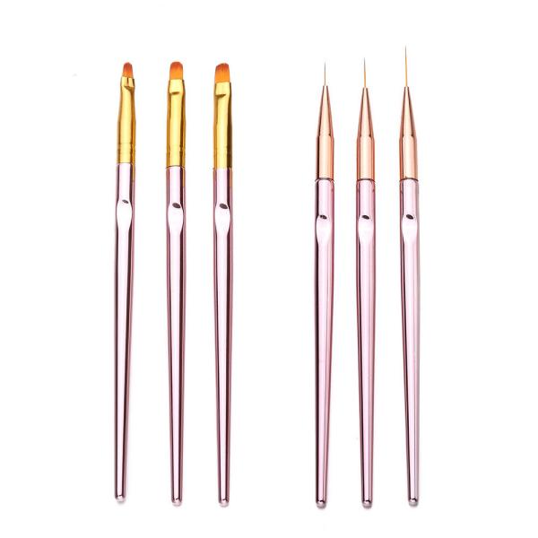 3pcs Metal Handle Nail Art Line Pen UV Gel Nail Brush Set Rose Gold Color