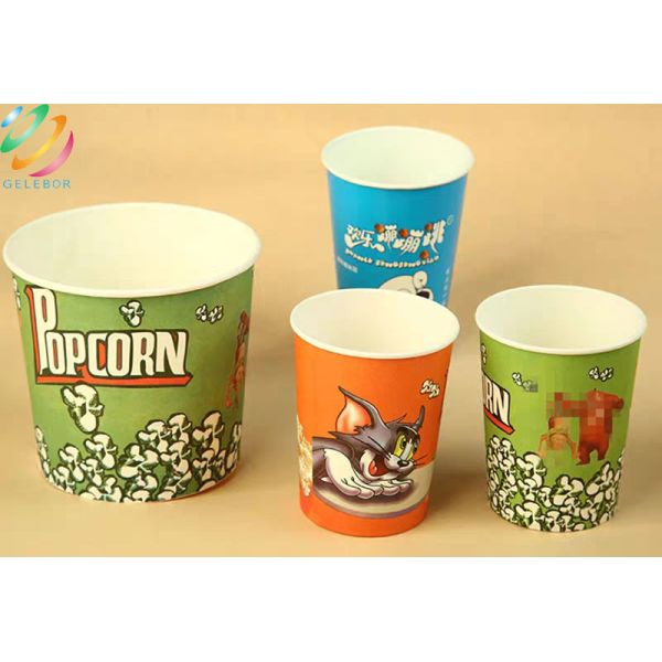 Eco Friendly Disposable Food Packaging Round Popcorn Paper Cups Bucket 24oz