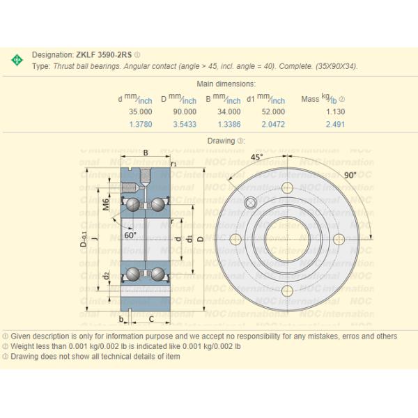 Two Way ZKLF3590-2RS Thrust Angular Contact Bearing Combined Screw Support Bearing