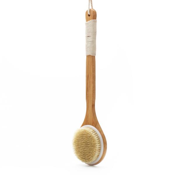 Dry Body Shower Brush Back Scrub Natural Bamboo Long Handle Massage