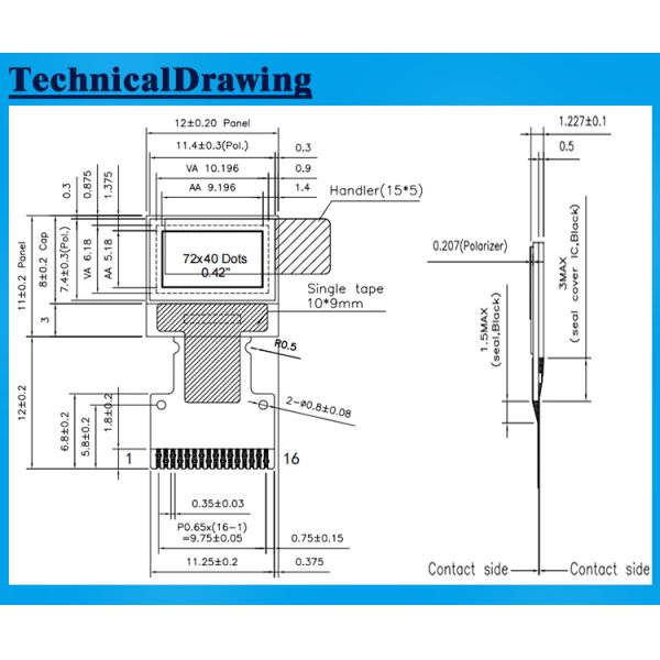 Micro OLED Display 0.42 Inch 72x40 Dot Matrix with I2C/SPI Interface for Arduino and Smart Devices