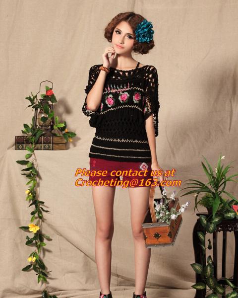 Handmade Crochet Multicolour Three-Dimensional Rose Cutout Knitted Sweater Pull Over Women