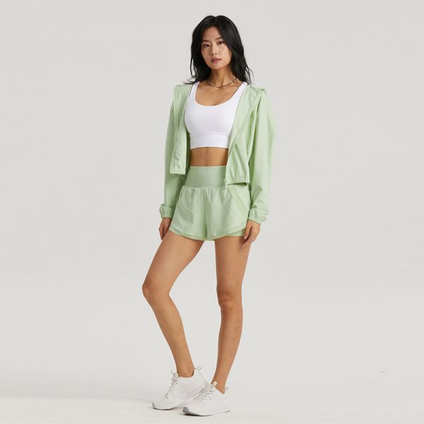 Women'S Nylon Hooded Jacket Shorts Set Anti UV Breathable For Outdoor Sports
