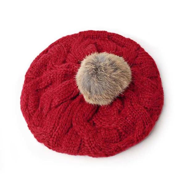 Winter Women Knit Beanie Hats 56cm Pom Pom Fur Beanie BIO Washed Cotton
