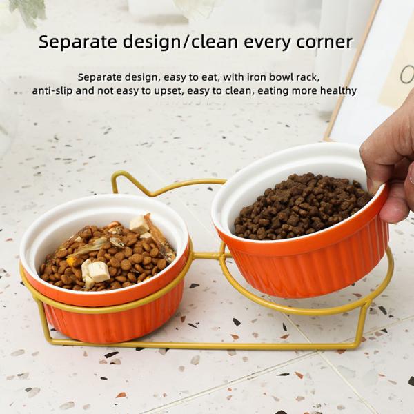 Pet Ceramic Double Bowl Cute Anti Overturning Basin