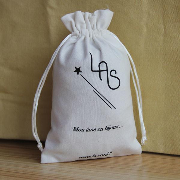Saco da joia do curso do algodão do branco 100%, sacos altos do presente do cordão da tela de 10 x de 15cm