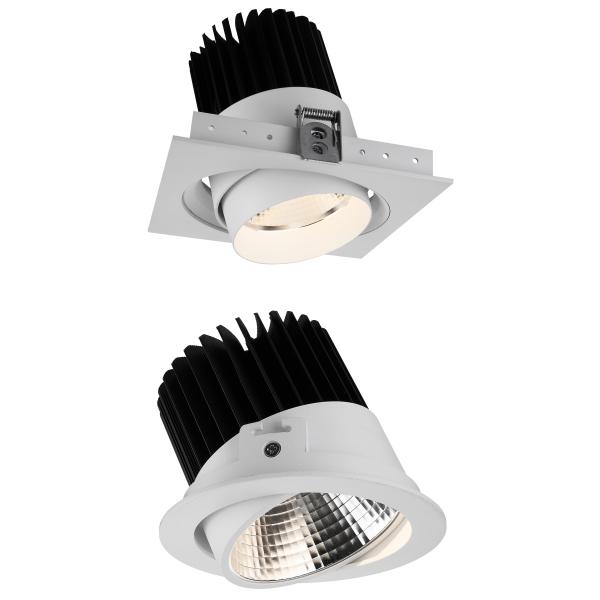 Round Adjustable 30W 2700-3000K Dia170*H149MM 30Deg Tiltable White Aluminum SHRAPCOB LED Interior IP20 Spot Down Lights