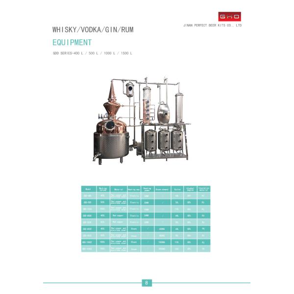 1000L Alcohol Reflux Distillation Equipment for Vodka Gin Rum Whisky in Food Beverage
