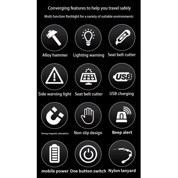 Сверхяркий светодиодный фонарь на открытом воздухе путешествие самостоятельное путешествие портативный спасательный фонарик с молотком солнечная флашка для зарядки