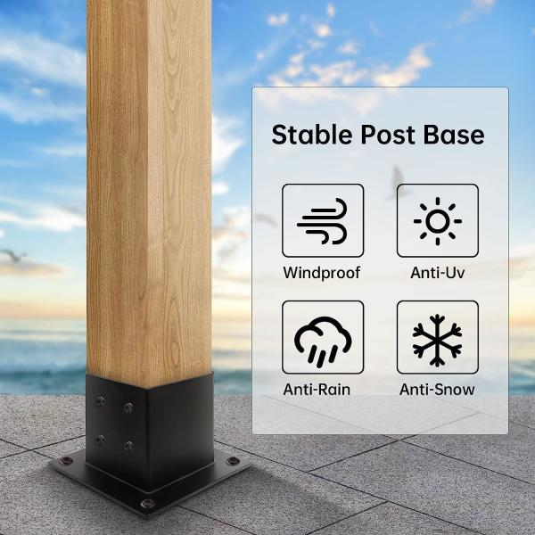 4*4 Post Base 4 Pcs Deck Post Brackets Taille intérieure 3,5*3,5 Steel Fence Post Anchor Noir lourd pour les supports Po