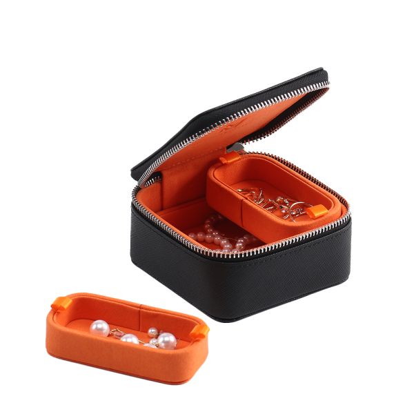 Handmade Luxury PU Leather Jewelry Boxes With Tray Rectangle Shape Customized Color