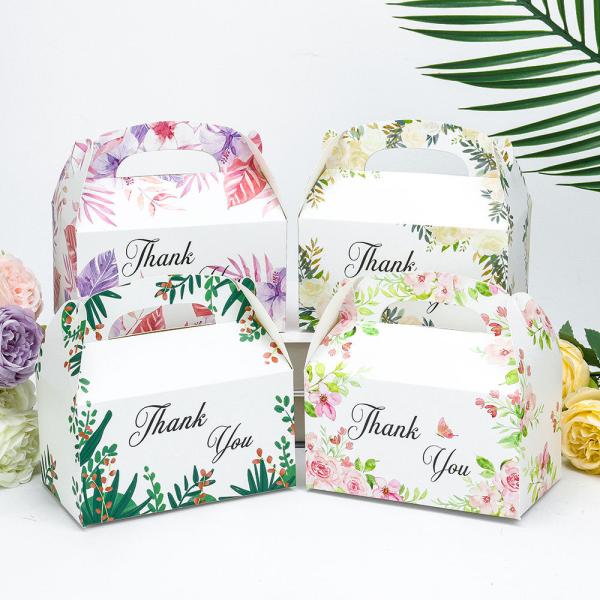 Floral Printed Cake Box With Handle Elegant Gift Packaging For Birthday Party Favors Candy Dessert Treats