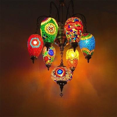 Colorful pendant lamp with handmade glass lampshade southeast antique turkish hanging lamp（WH-DC-28)