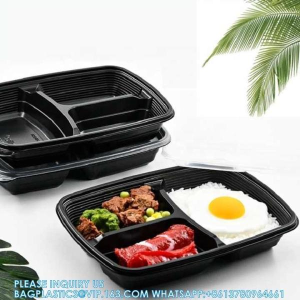 Takeaway Microwavable Plastic Disposable 3 Compartment Bento Food Storage Lunch Boxes / Meal Prep Containers