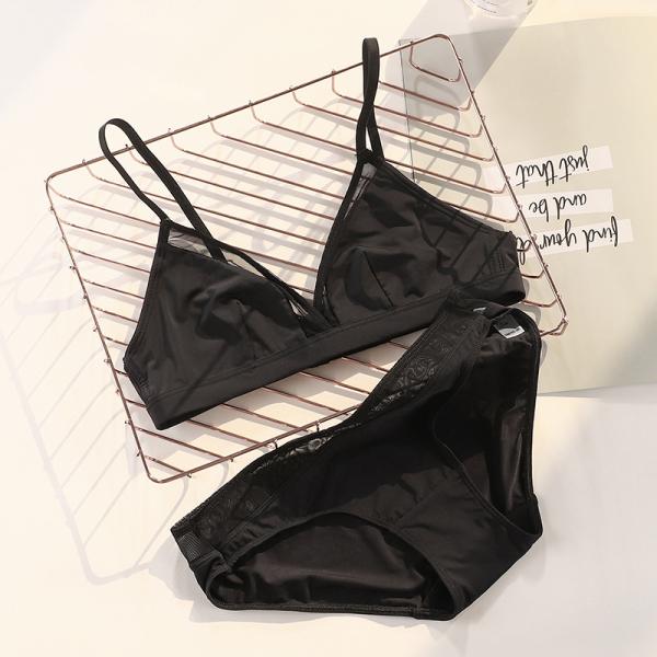 ODM Plus Size Bra Sets Strapless 18-35 Years Women'S Brief Sets Black Lingerie