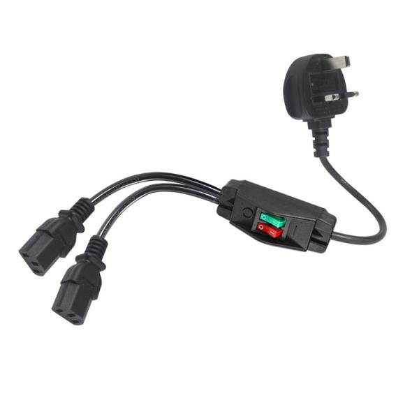 UK Plug 2xC13 Y Splitter Power Cord 7A 0.8M Black White